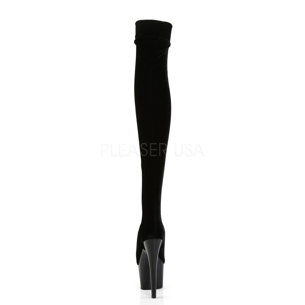 ADORE-3002 Black Stretch Velvet/Black Thigh Boot Pleaser
