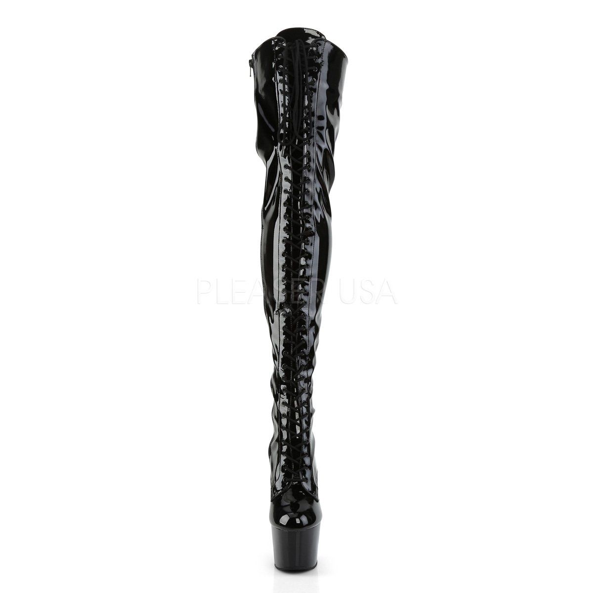 ADORE-3023 Black Stretch Patent Thigh Boot Pleaser