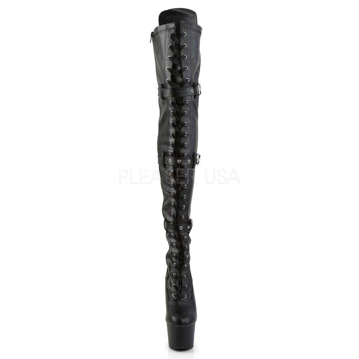 ADORE-3028 Black Faux Leather Thigh Boot Pleaser