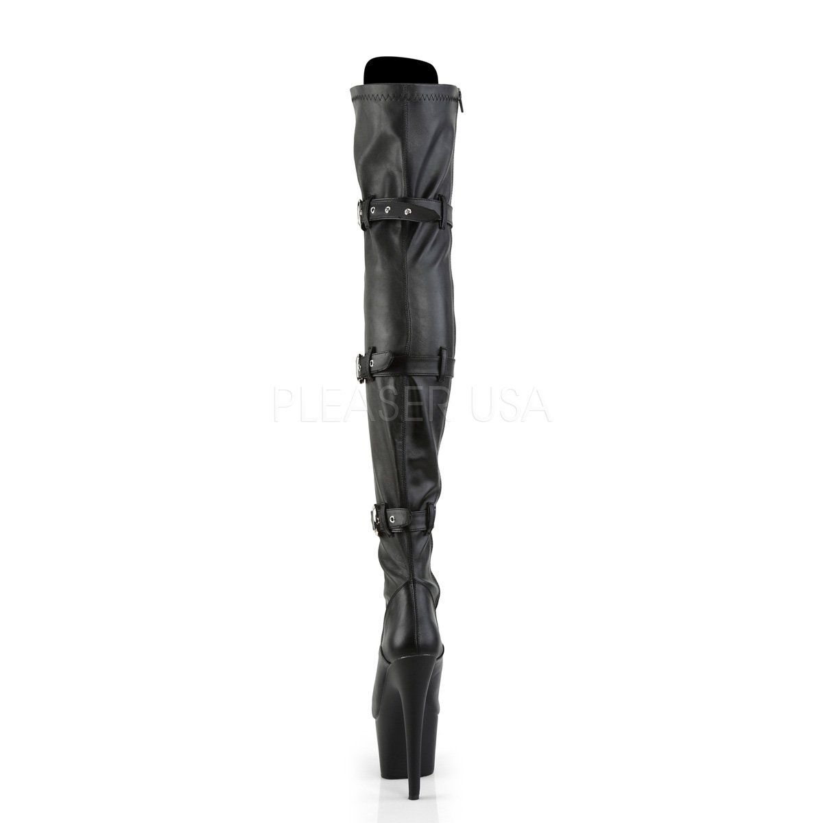 ADORE-3028 Black Faux Leather Thigh Boot Pleaser