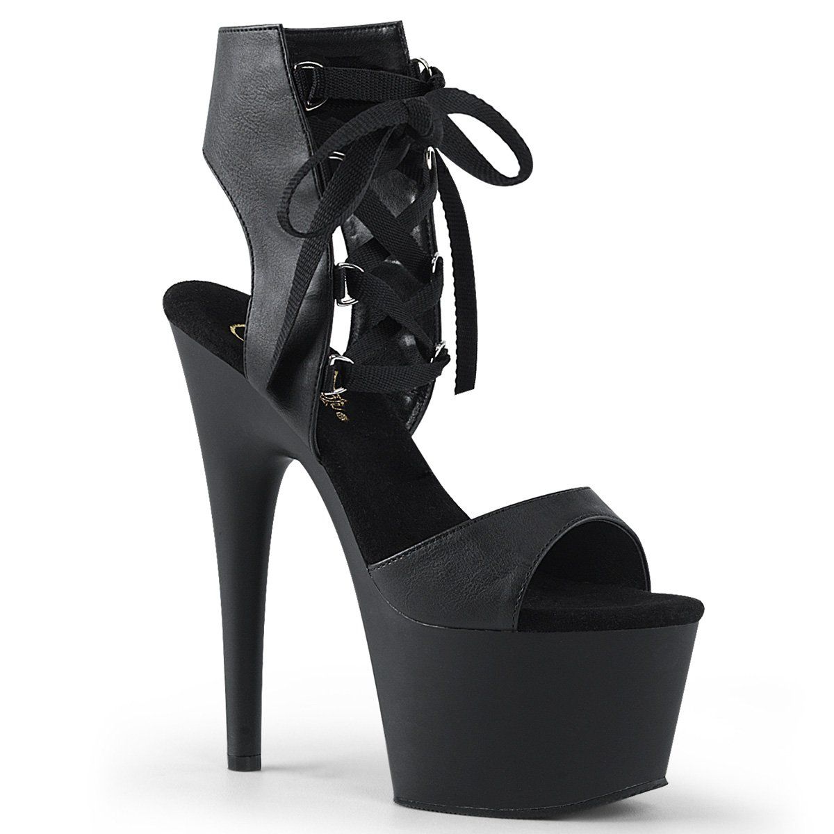 ADORE-700-14 Black Faux Leather Platform Sandal Pleaser