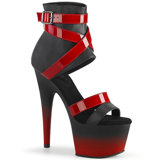 ADORE-700-15 Black Faux Leather-Red Patent/Black-Red Matte Platform Sandal Pleaser
