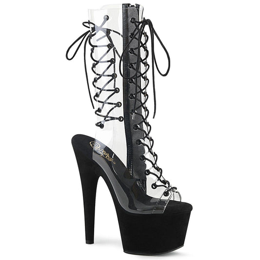 ADORE-700-60FS Clear/Black Faux Suede Mid-Calf Boot Pleaser