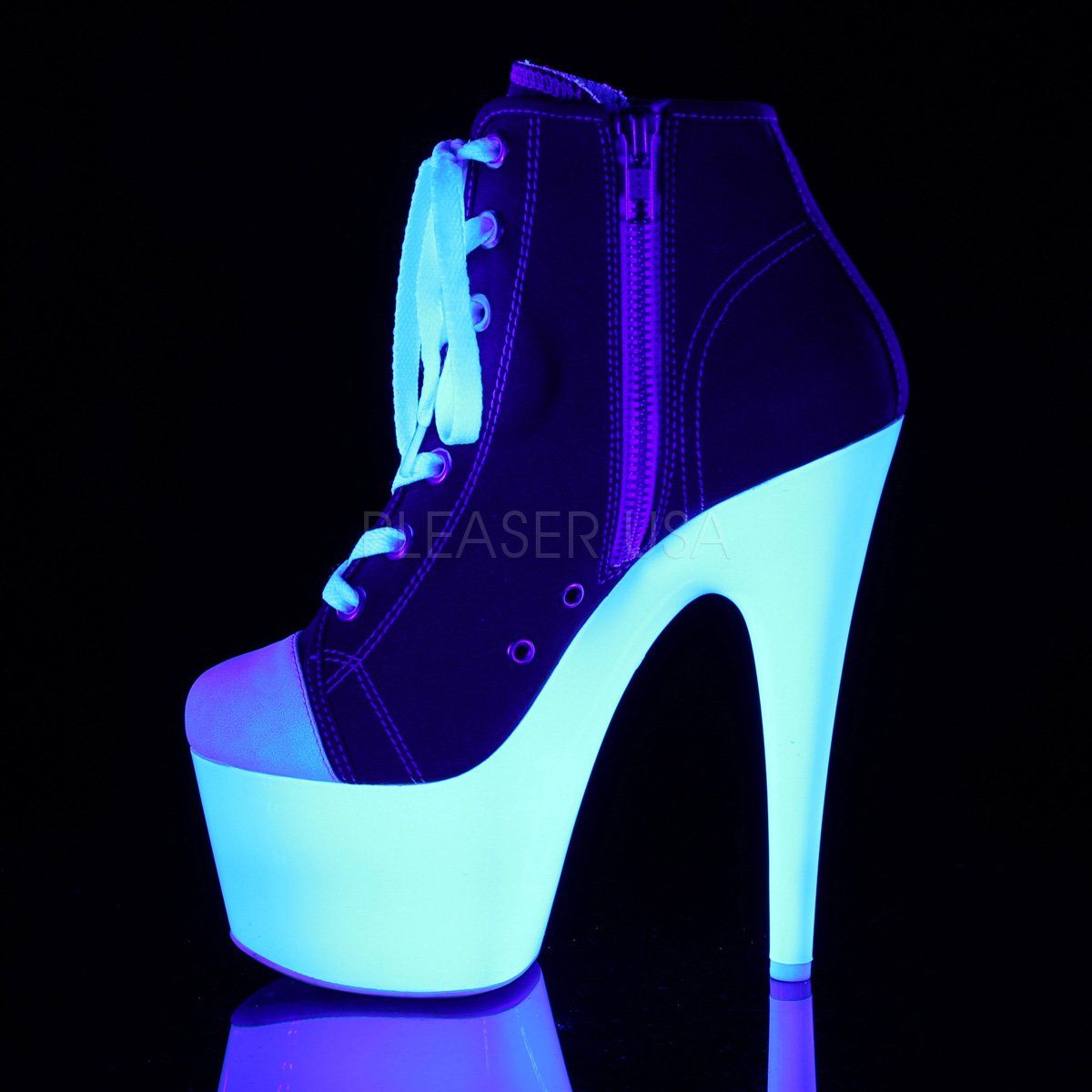 ADORE-700SK-02 Red Canvas/Neon White Sneaker Heels Pleaser