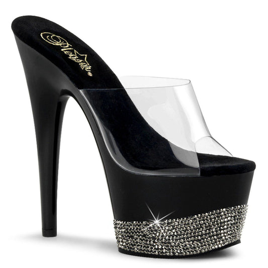 ADORE-701-3 Clear/Black-Pewter Slide Pleaser