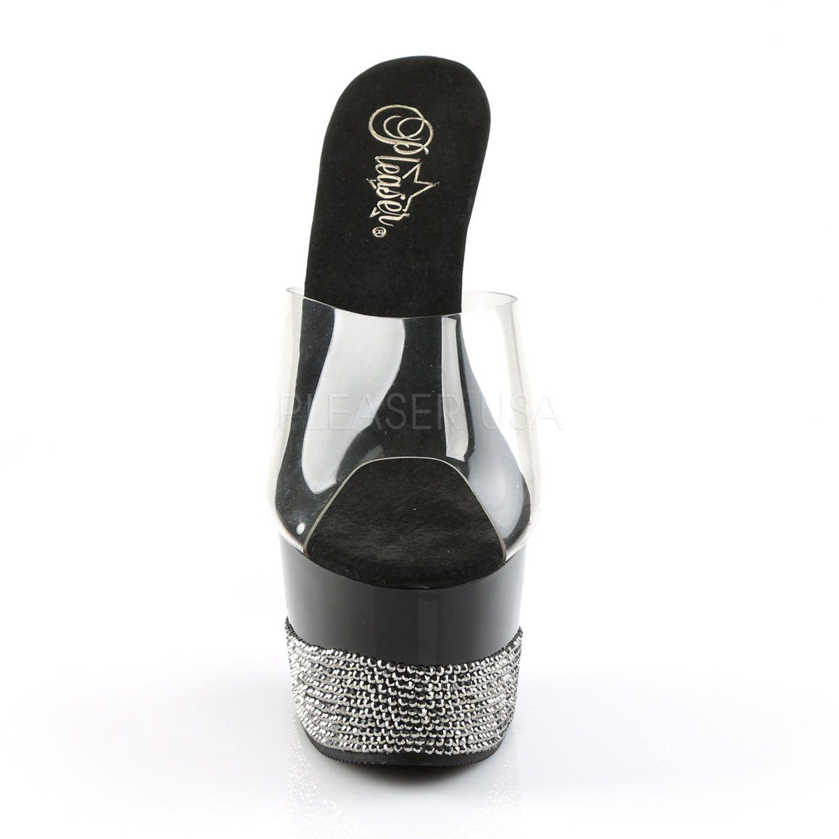 ADORE-701-3 Clear/Black-Pewter Slide Pleaser