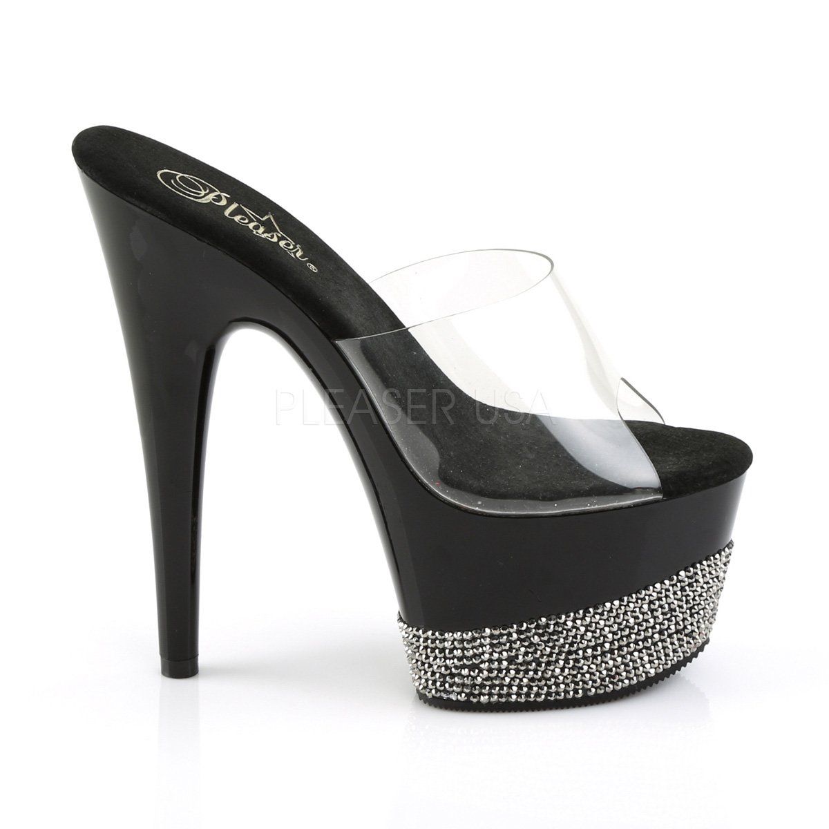 ADORE-701-3 Clear/Black-Pewter Slide Pleaser