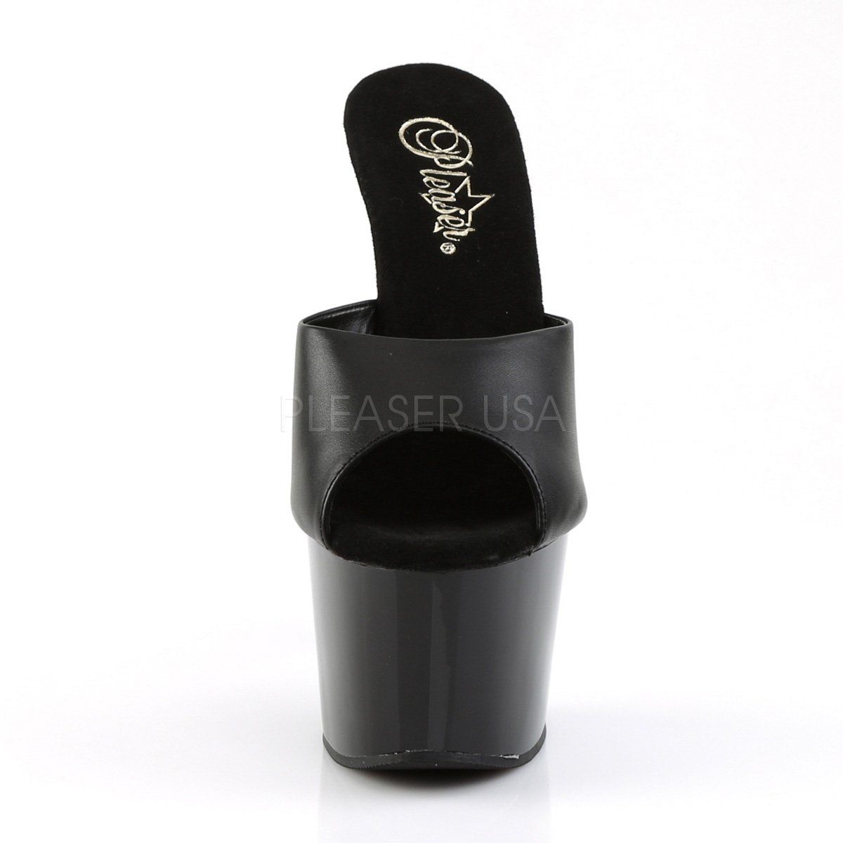 ADORE-701 Black Leather/ Black Slide Pleaser