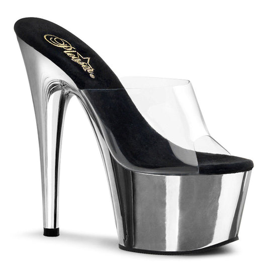 ADORE-701 Clear/Silver Chrome Slide Pleaser