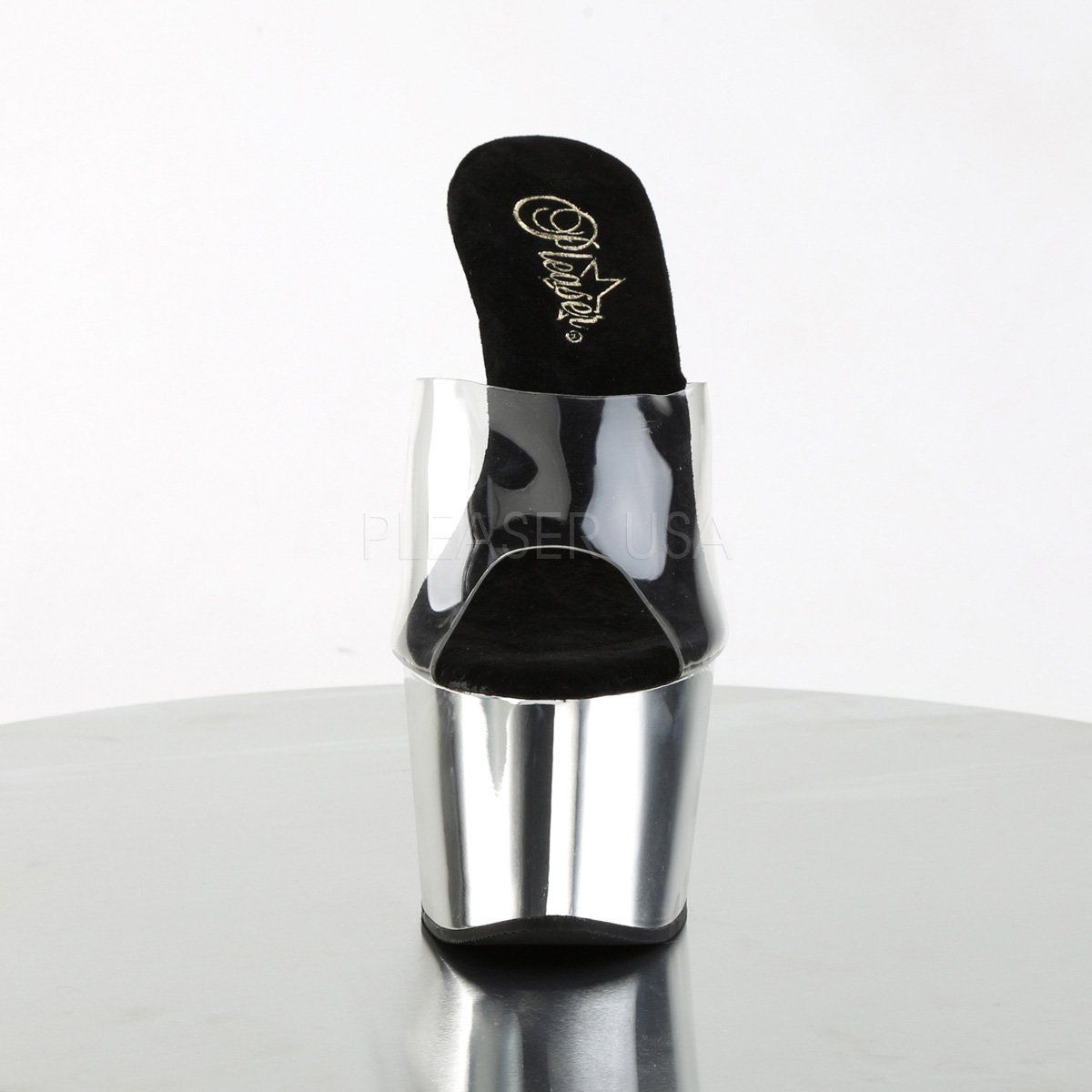 ADORE-701 Clear/Silver Chrome Slide Pleaser