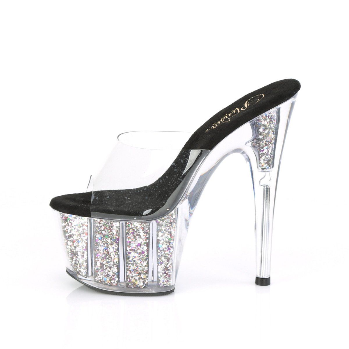 ADORE-701CG Clear/Silver Confetti Glitter Slide Pleaser