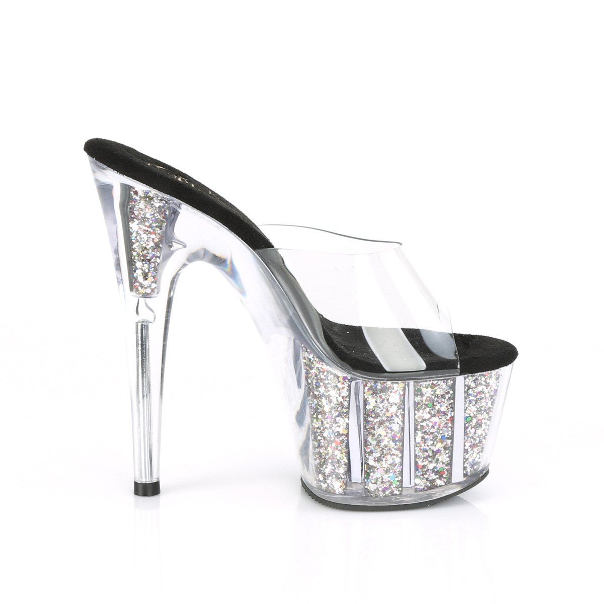 ADORE-701CG Clear/Silver Confetti Glitter Slide Pleaser