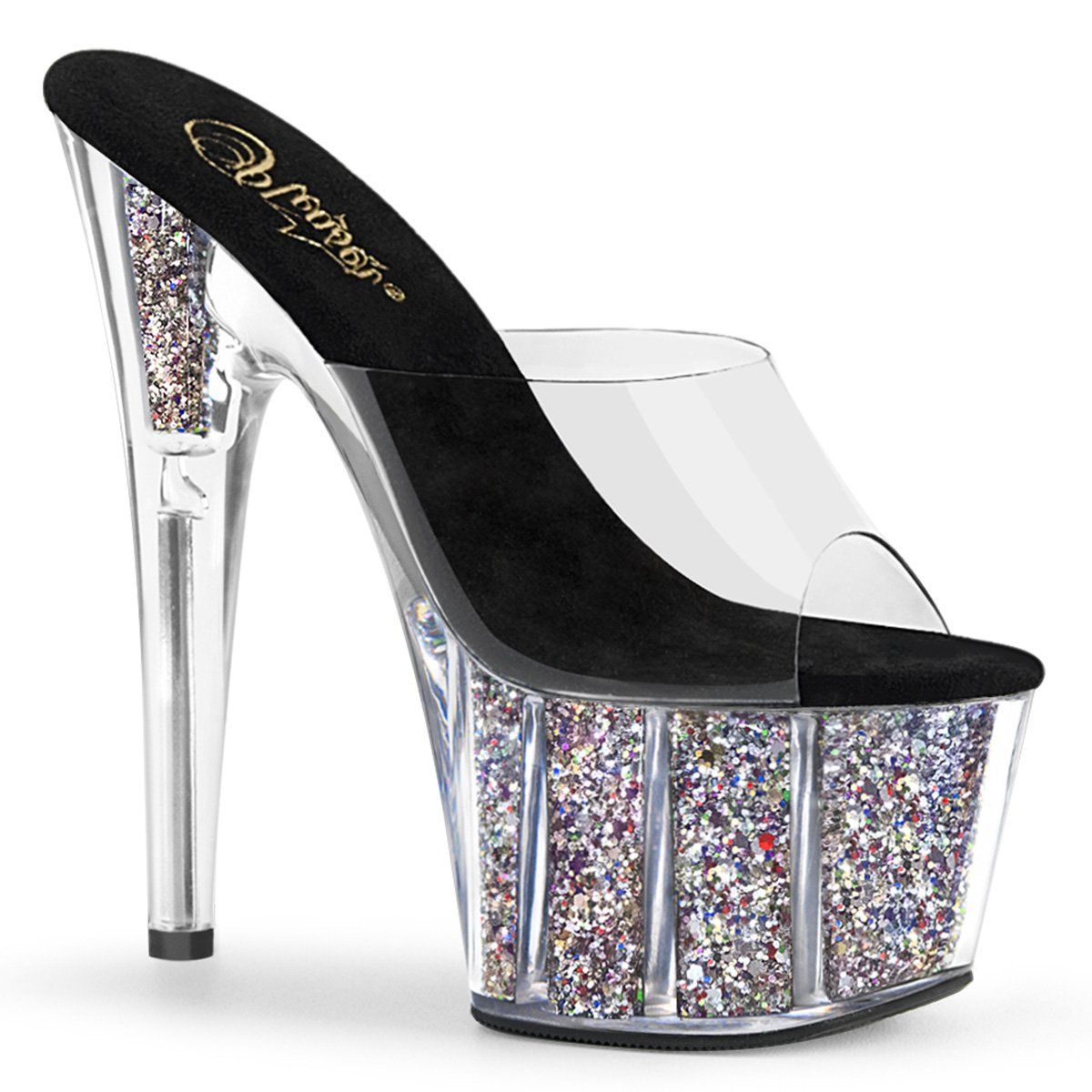 ADORE-701CG Clear/Silver Confetti Glitter Slide Pleaser