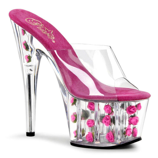 ADORE-701FL Clear/Hot Pink Flowers Slide Pleaser
