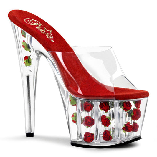 ADORE-701FL Clear/Red Flowers Slide Pleaser