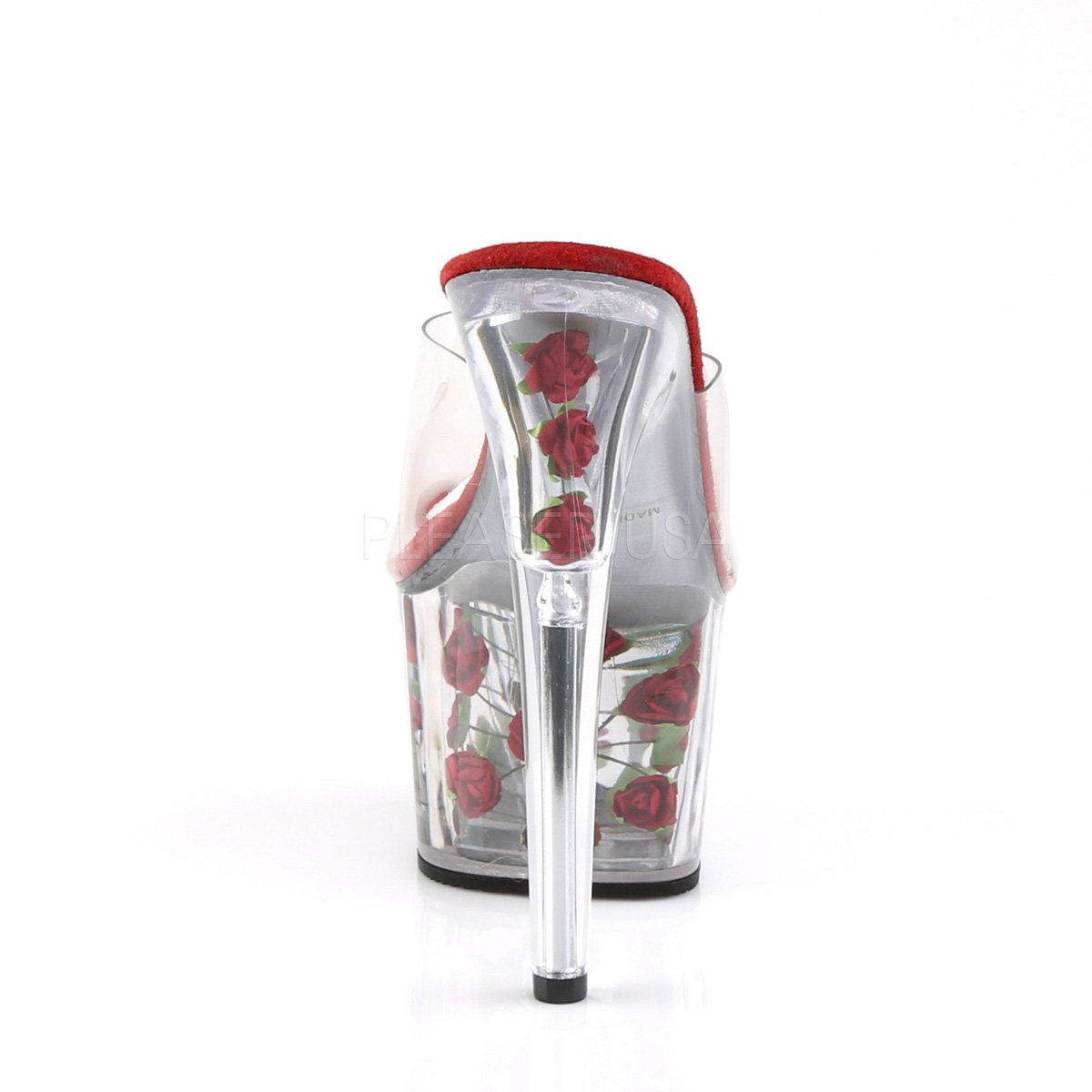 ADORE-701FL Clear/Red Flowers Slide Pleaser