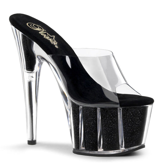 ADORE-701G Clear/Black Glitter Slide Pleaser