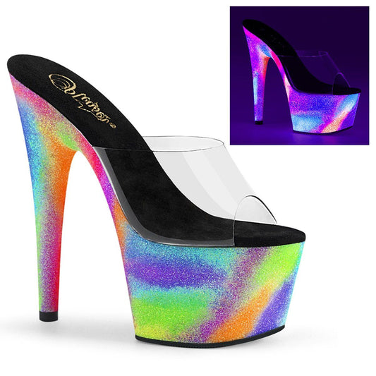 ADORE-701GXY Clear/Neon Galaxy Mini Glitter Slide Pleaser