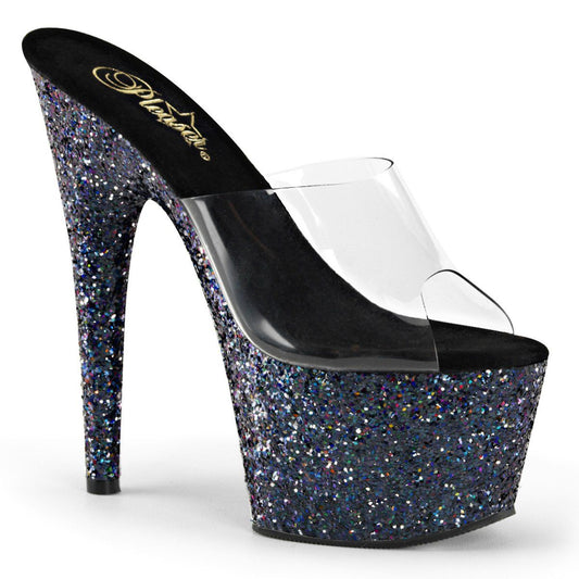 ADORE-701LG Clear/Black Holo Glitter Slide Pleaser