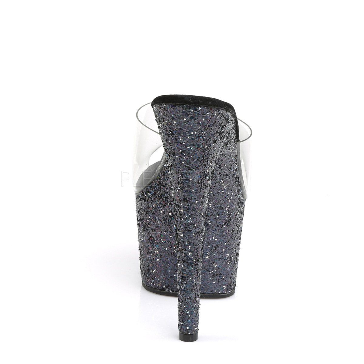 ADORE-701LG Clear/Black Holo Glitter Slide Pleaser