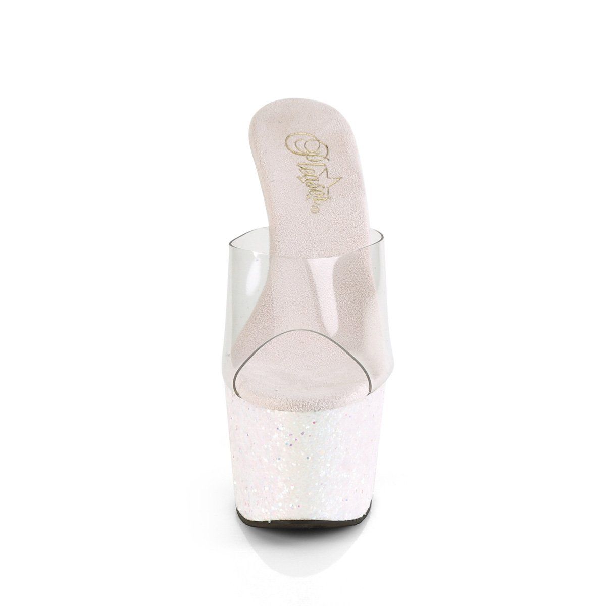 ADORE-701LG Clear/Opal Multi Glitter Slide Pleaser