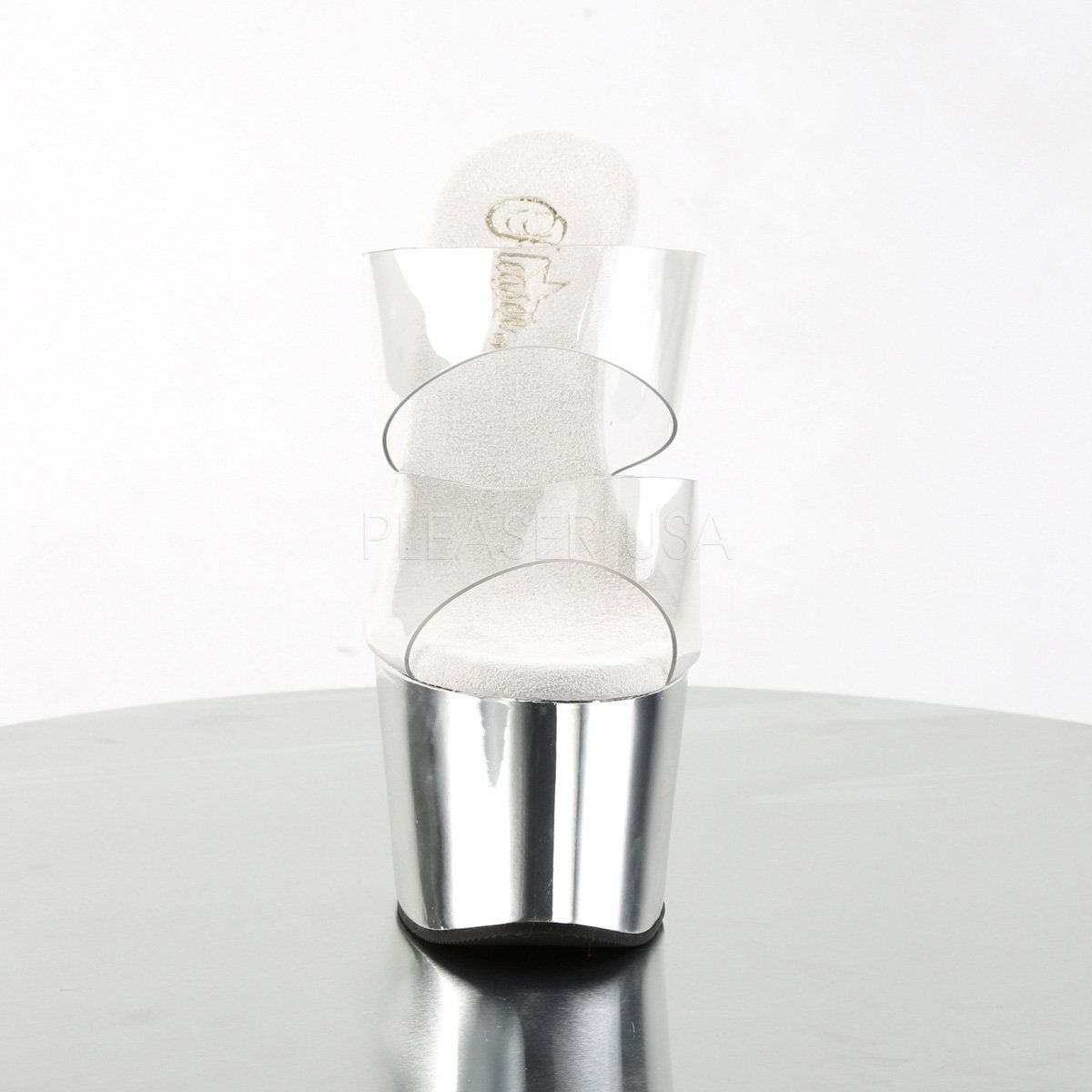 ADORE-702 Clear/Silver Chrome Slide Pleaser