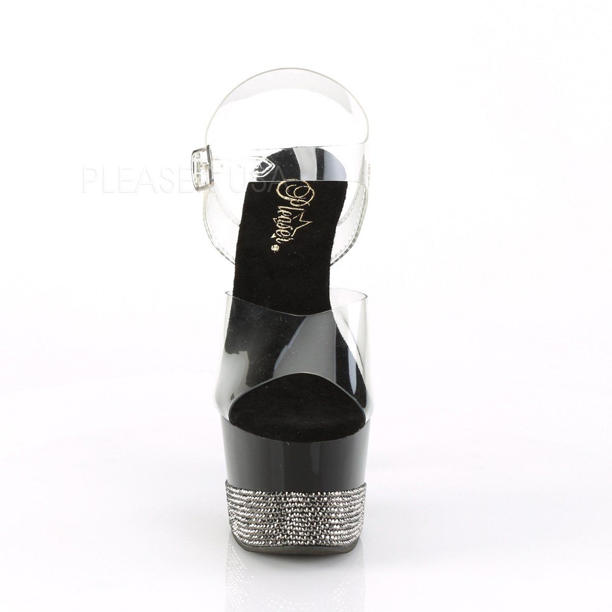 ADORE-708-3 Clear/Black-Pewter Rhinestone Platform Sandal Pleaser