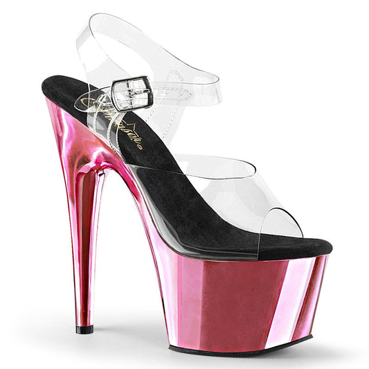 ADORE-708 Clear/Baby Pink Chrome Platform Sandal Pleaser