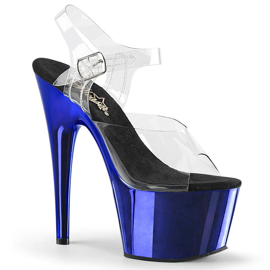 ADORE-708 Clear/Blue Chrome Platform Sandal Pleaser