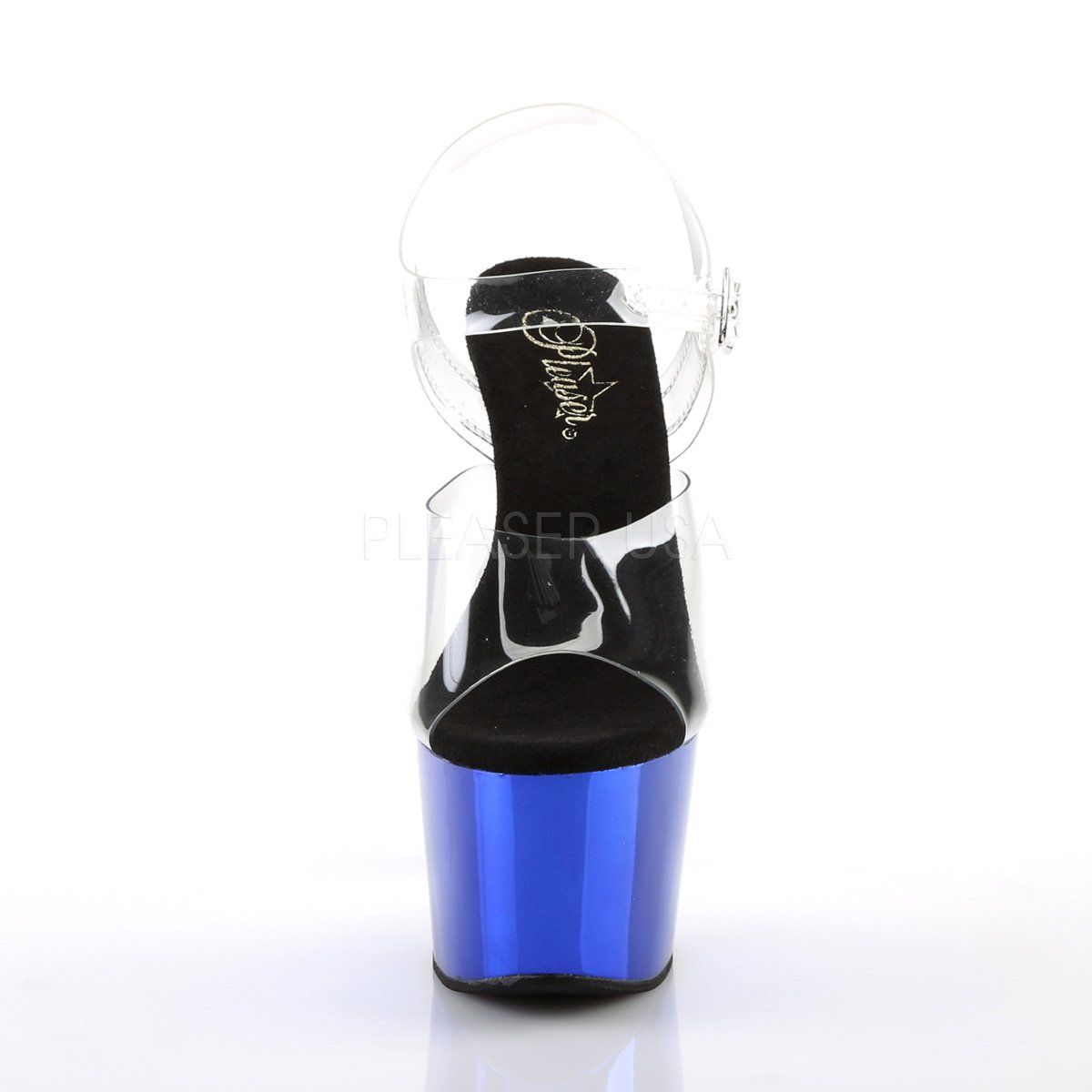 ADORE-708 Clear/Blue Chrome Platform Sandal Pleaser