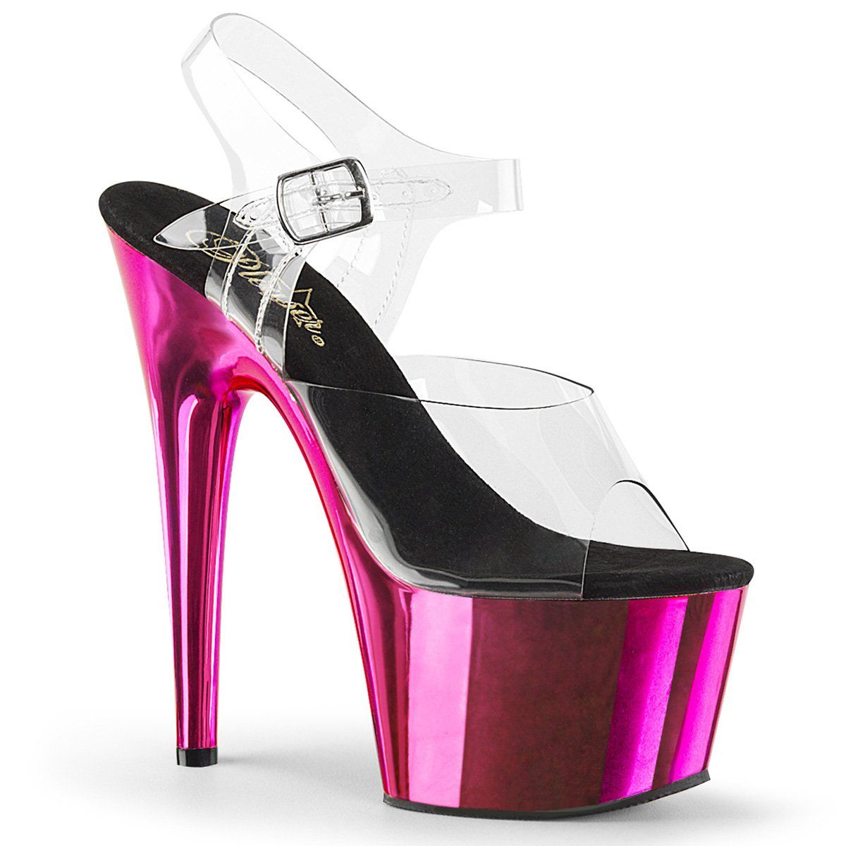 ADORE-708 Clear/Hot Pink Chrome Platform Sandal Pleaser