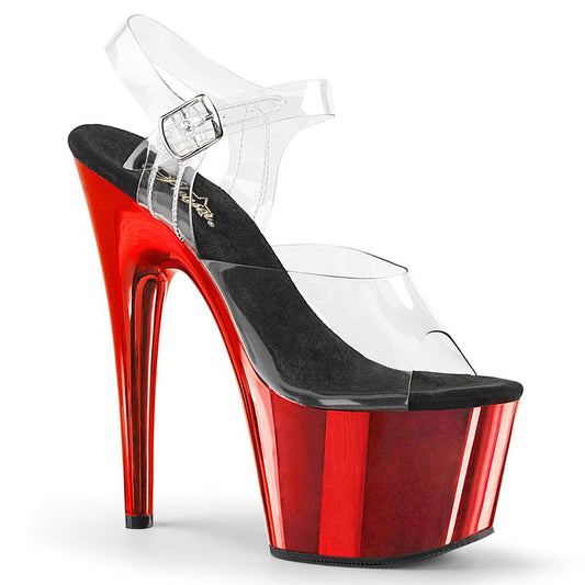ADORE-708 Clear/Red Chrome Platform Sandal Pleaser