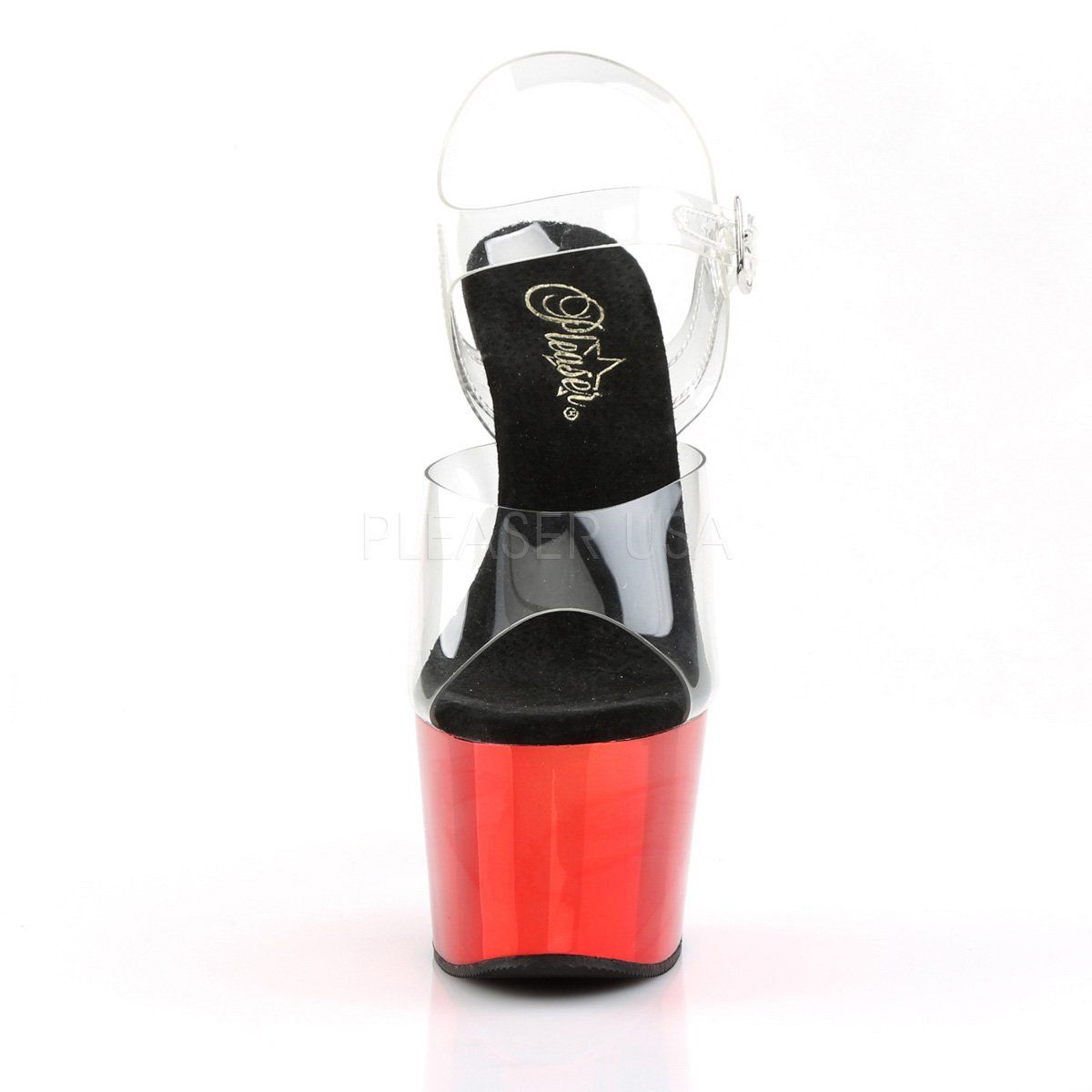 ADORE-708 Clear/Red Chrome Platform Sandal Pleaser