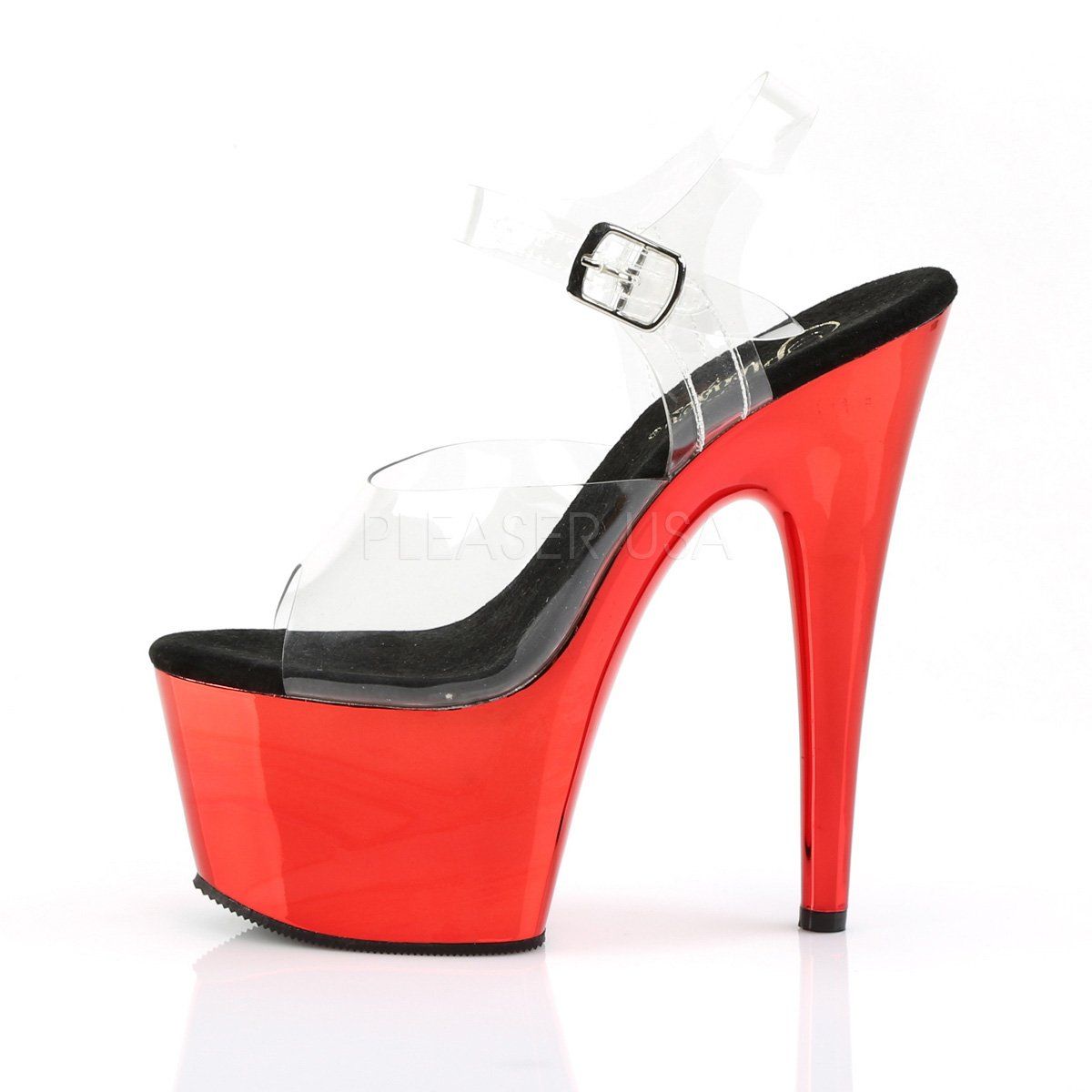 ADORE-708 Clear/Red Chrome Platform Sandal Pleaser