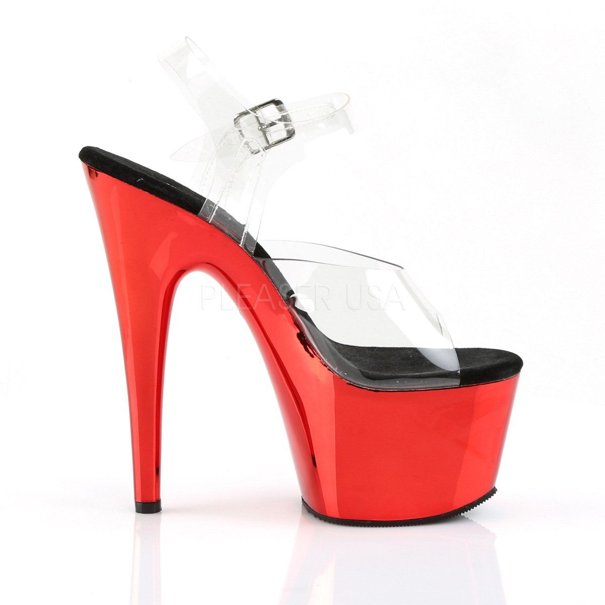ADORE-708 Clear/Red Chrome Platform Sandal Pleaser