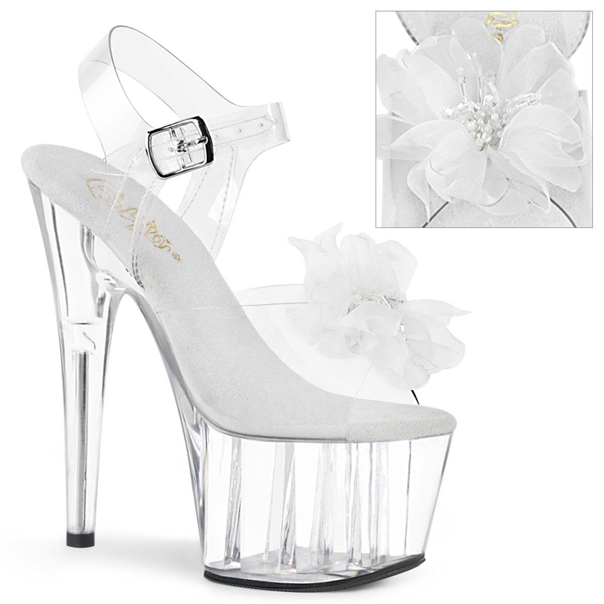 ADORE-708BFL Clear-White/Clear Platform Sandal Pleaser