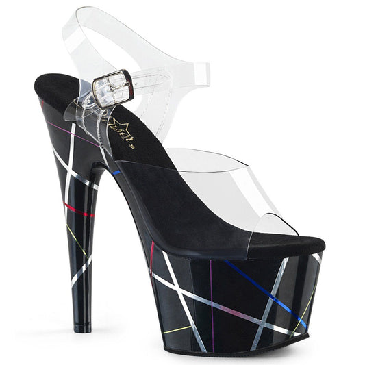 ADORE-708BMC Clear/ Black Platform Sandal Pleaser