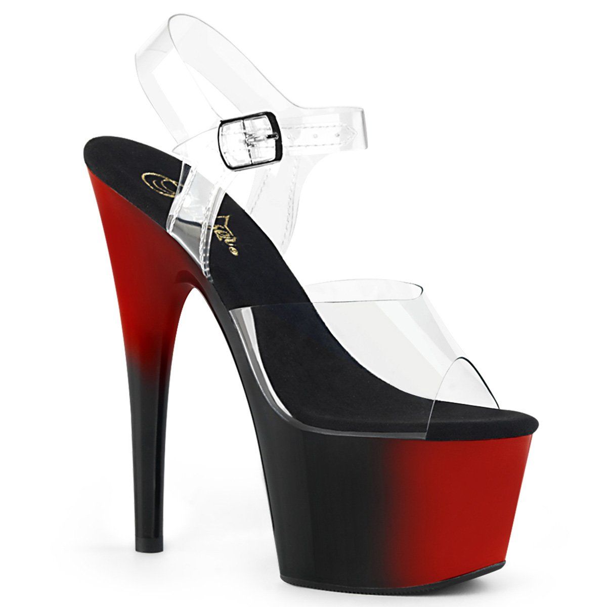 ADORE-708BR Clear/Red-Black Platform Sandal Pleaser
