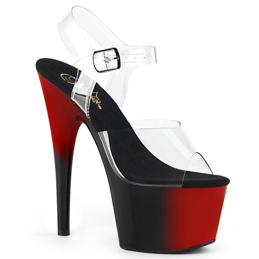 ADORE-708BR Clear/Red-Black Platform Sandal Pleaser