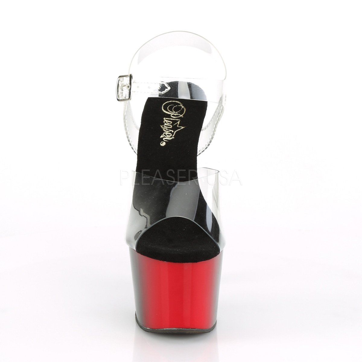 ADORE-708BR Clear/Red-Black Platform Sandal Pleaser