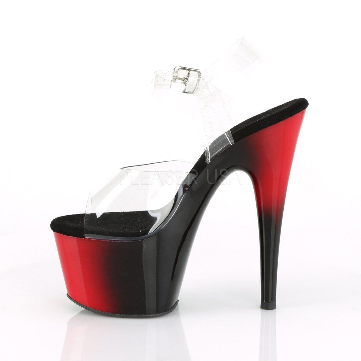 ADORE-708BR Clear/Red-Black Platform Sandal Pleaser
