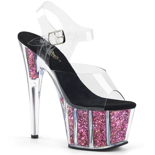ADORE-708CG Clear/Pink Confetti Glitter Platform Sandal Pleaser