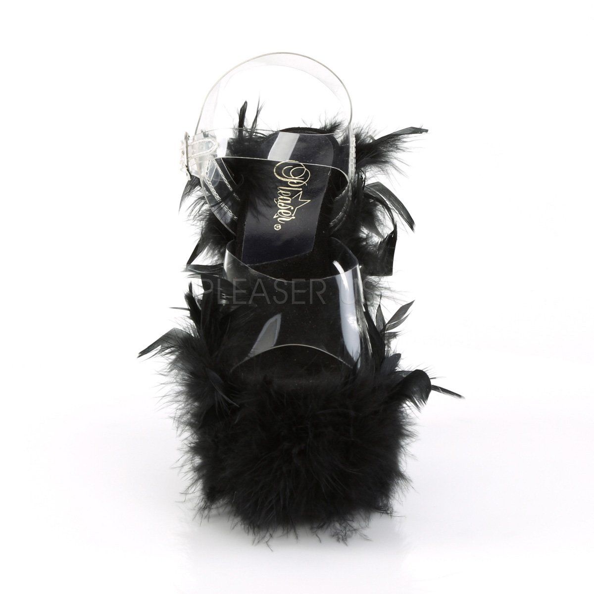 ADORE-708F Clear/Black Marabou Feather Platform Sandal Pleaser