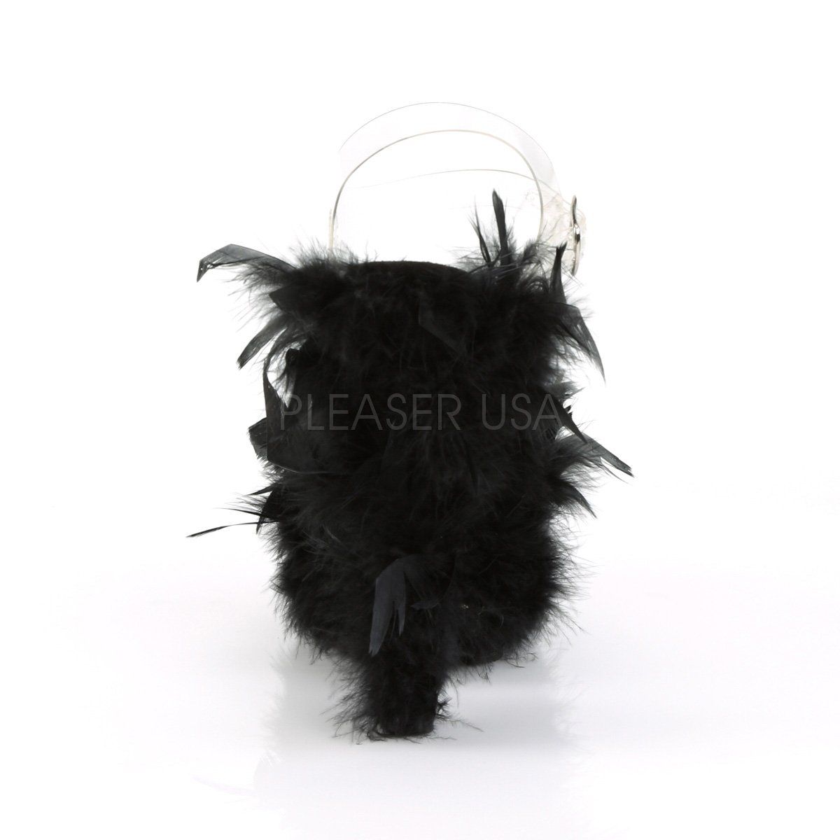 ADORE-708F Clear/Black Marabou Feather Platform Sandal Pleaser