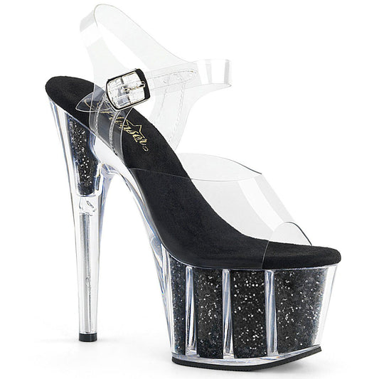 ADORE-708G Clear/Black Glitter Inserts Platform Sandal Pleaser