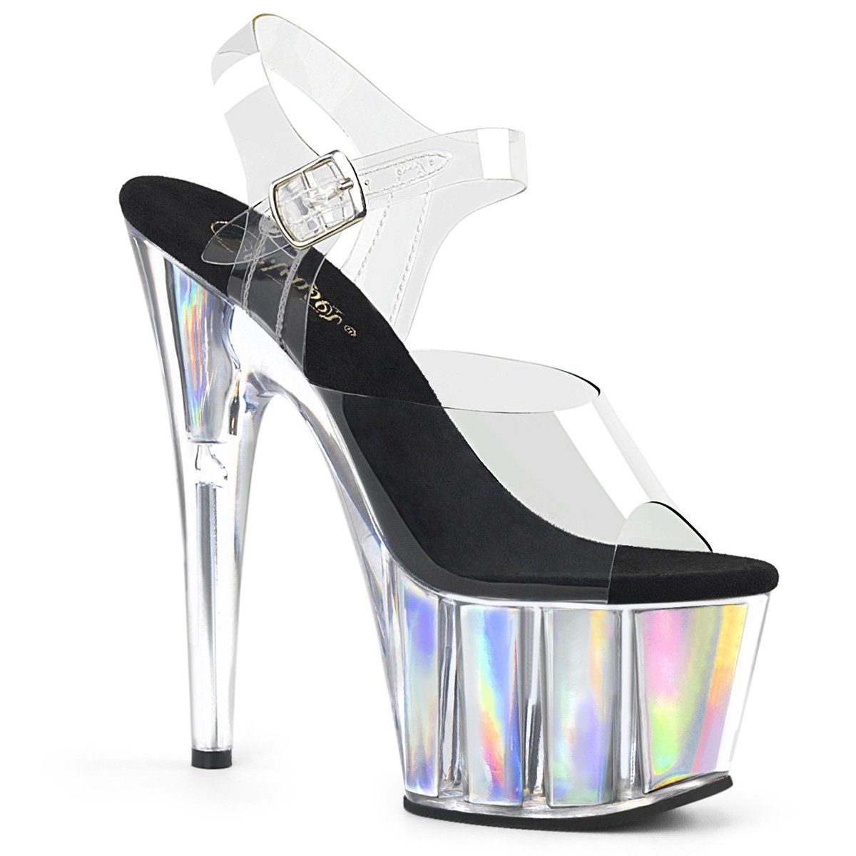 ADORE-708HGI Clear/Silver Hologram Inserts Platform Sandal Pleaser