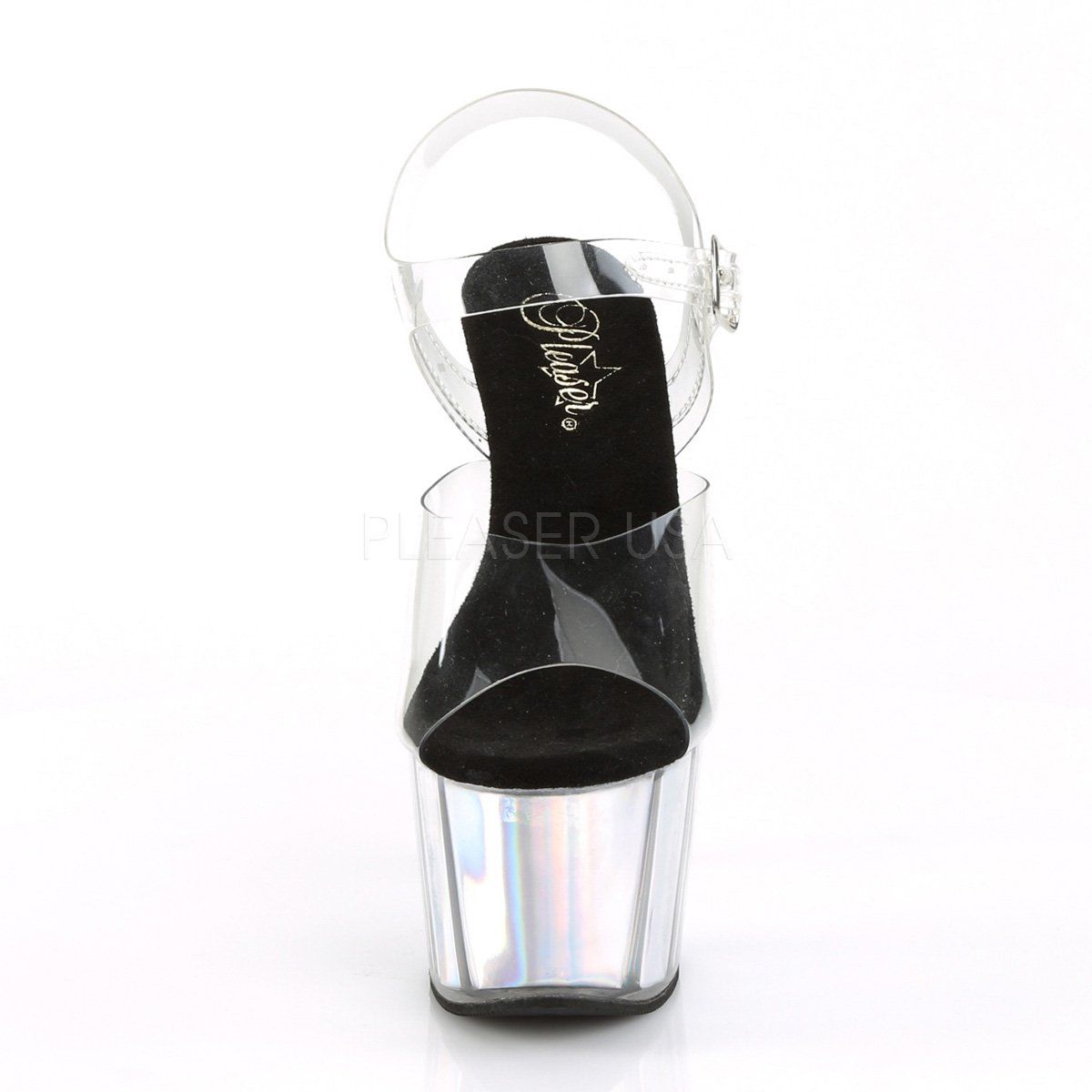 ADORE-708HGI Clear/Silver Hologram Inserts Platform Sandal Pleaser