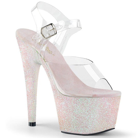 ADORE-708HMG Clear/Opal Multi Glitter Platform Sandal Pleaser