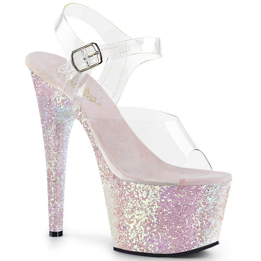 ADORE-708LG Clear/Opal Multi Glitter Platform Sandal Pleaser
