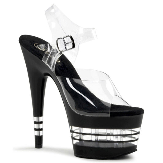ADORE-708LN Clear/Black Platform Sandal Pleaser